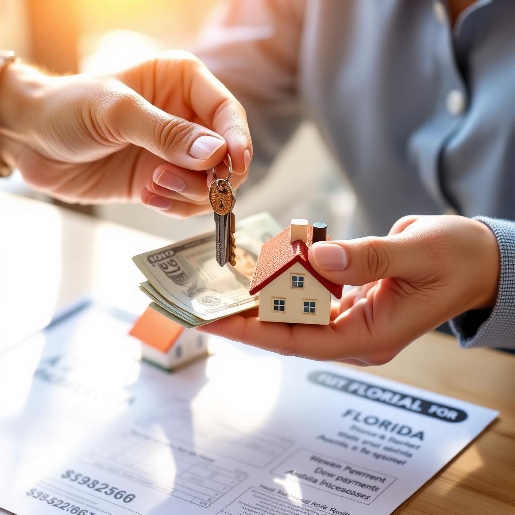 Hands exchanging house keys and cash — Florida down payment assistance.
