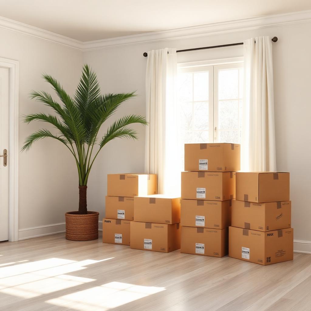 Moving boxes in a bright Florida home — relocation timeline.