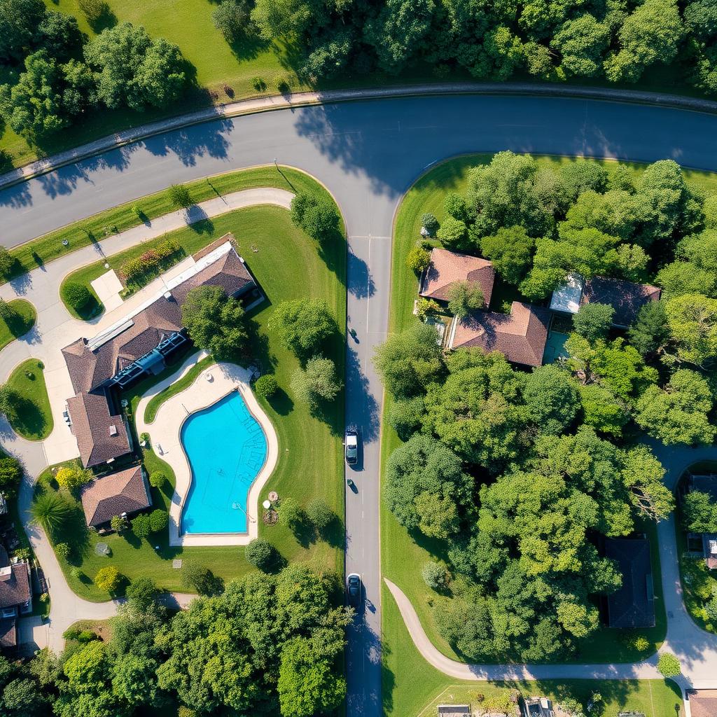 Aerial view of Riverview and Brandon Hillsborough County suburbs with pool, homes, and mature trees.