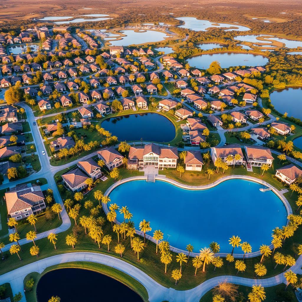 Aerial view of Wesley Chapel and Land O' Lakes suburbs in Pasco County, Florida.
